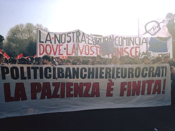 Eurostop, in migliaia contro l’Europa di banchieri e politici: pacifico il corteo che doveva finire male