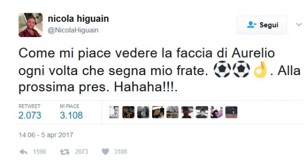 Higuain, il fratello-agente attacca De Laurentiis con tweet al veleno: “Quanto godo”