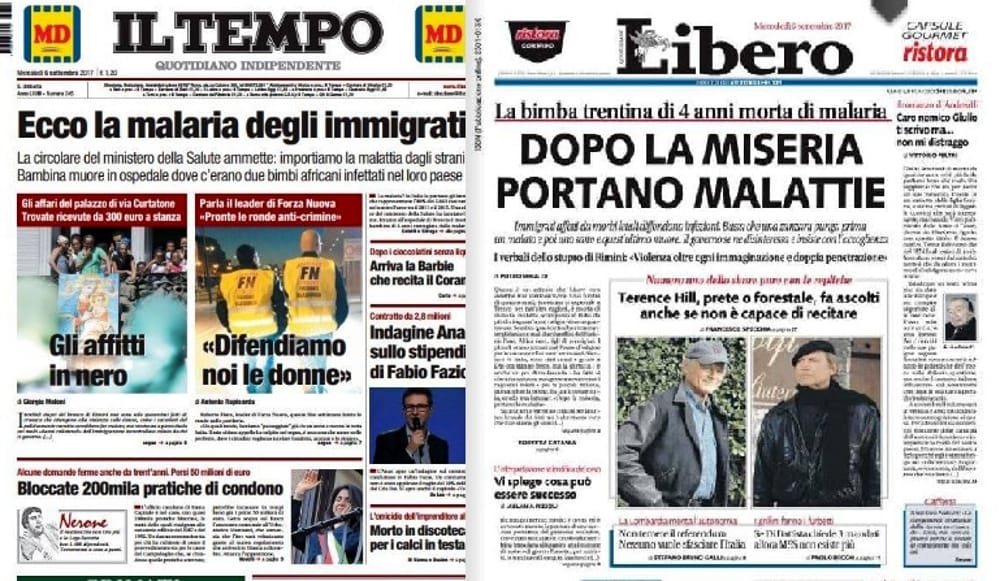 Migranti e malaria, l’Ordine dei giornalisti contro i titoli di Libero e Il Tempo