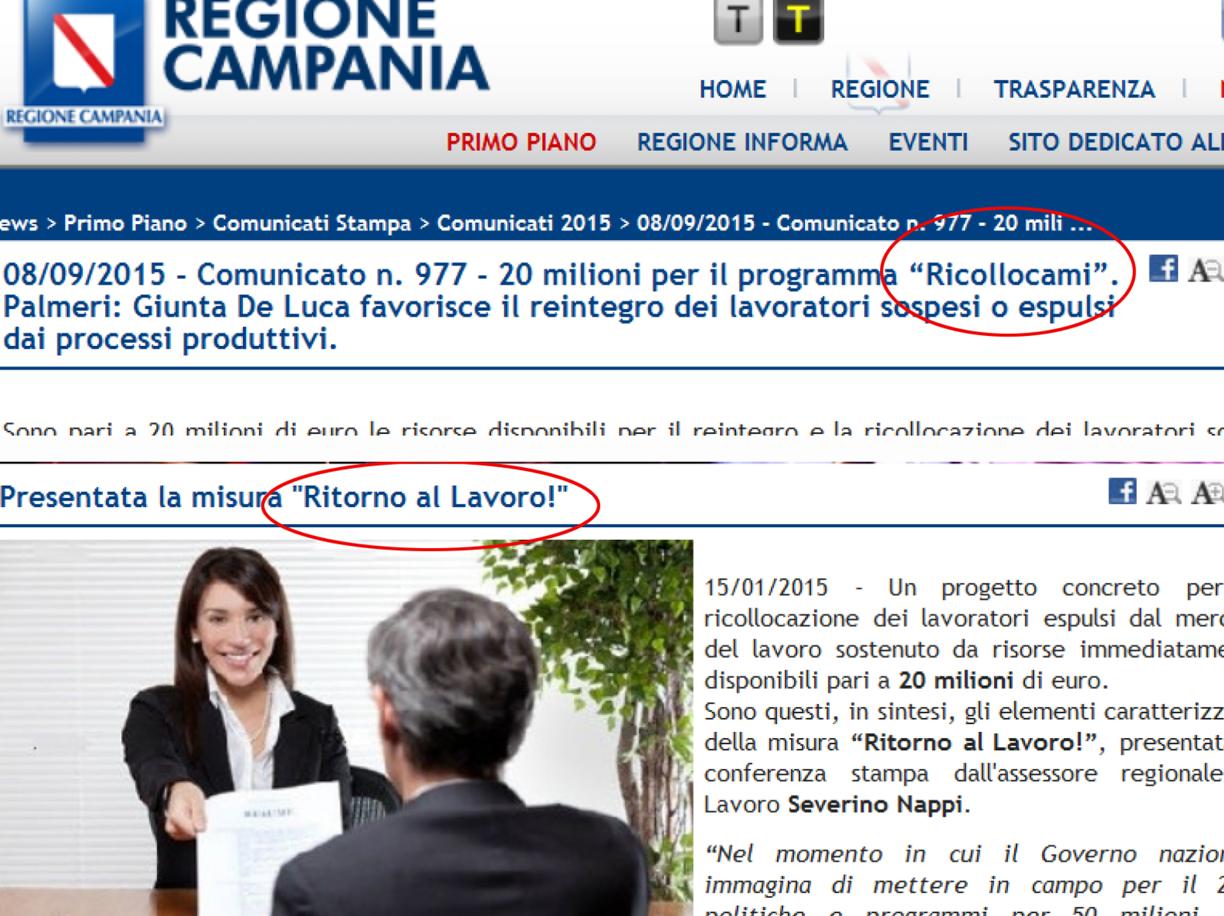 Campania, fallisce il progetto regionale ‘Ricollocami’