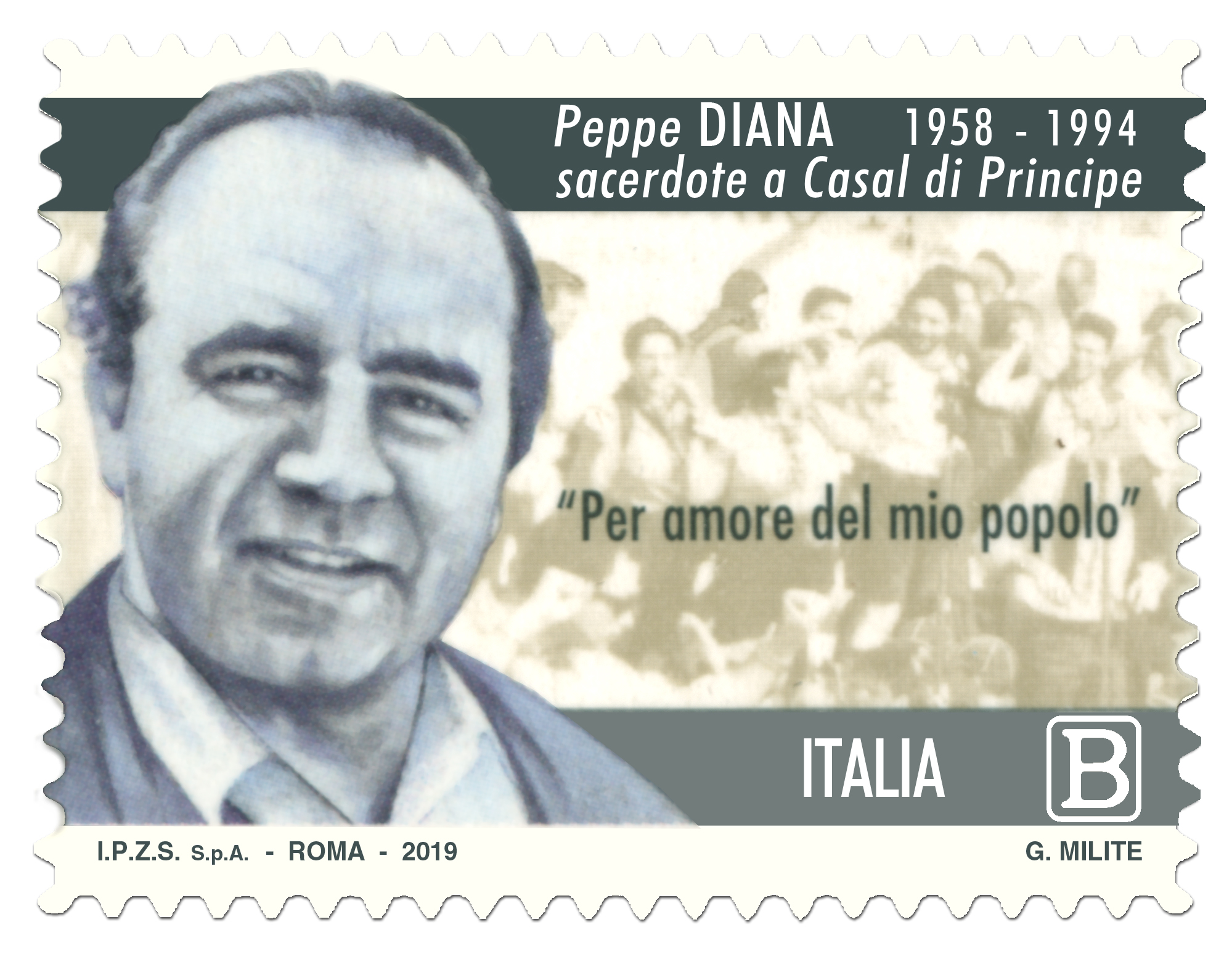 Oggi Poste Italiane ha emesso un francobollo dedicato a don Peppino Diana
