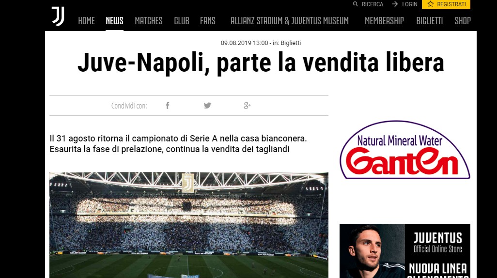 Biglietti per il Napoli, retromarcia Juve: cancellato divieto ai nati in Campania