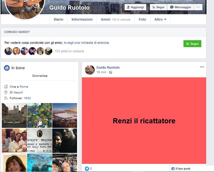 Napoli, il fratello di Ruotolo offende Renzi su Facebook e scatena nuove proteste