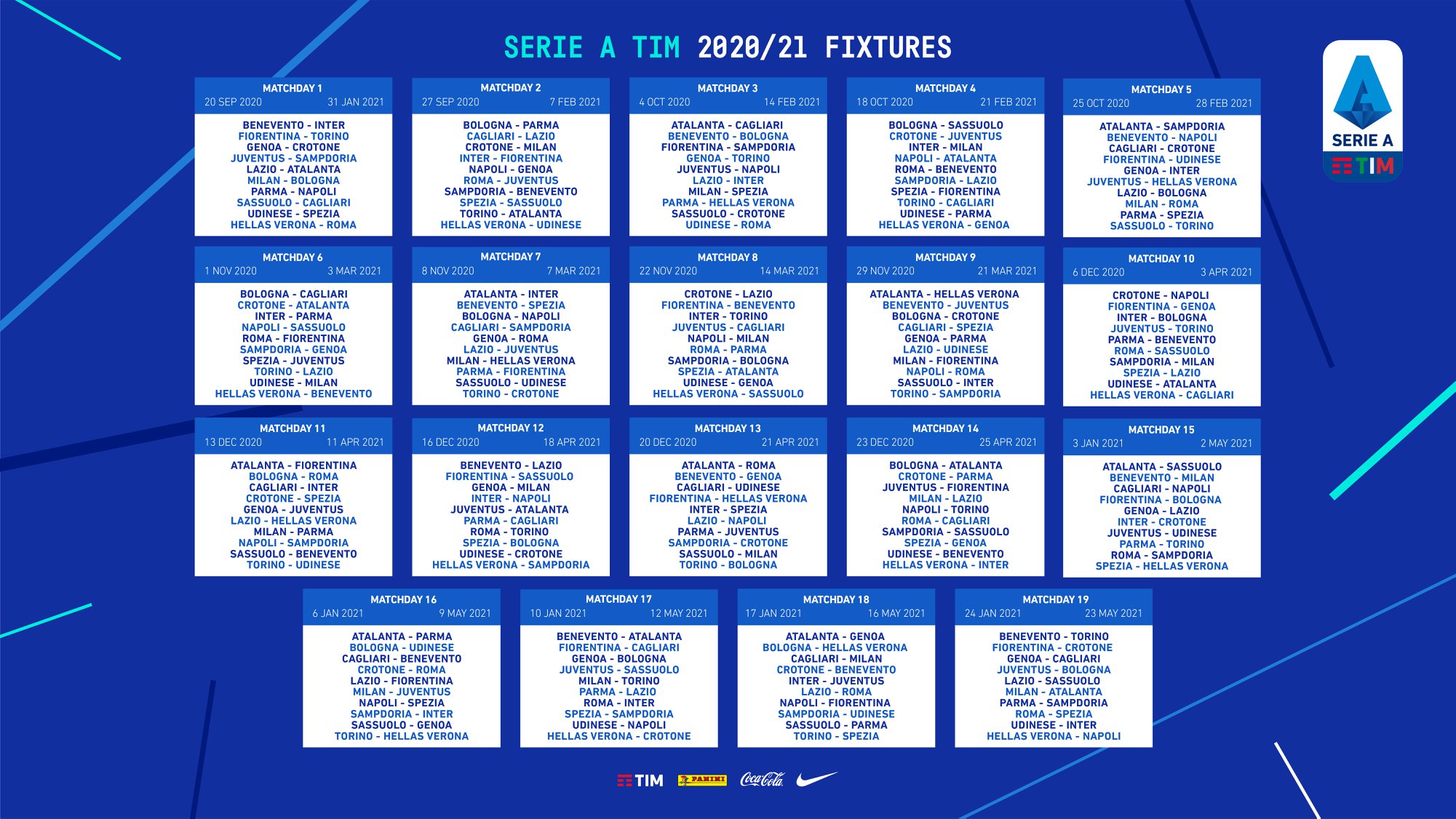 Calendario Serie A: il Napoli inizia a Parma, Juve alla terza