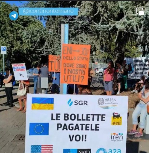 San Donato Milanese, protesta davanti al Palazzo Eni: “le bollette pagatele voi”