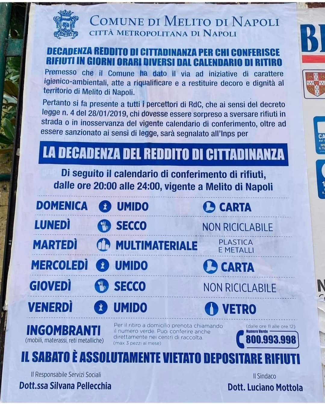 Sindaco di Melito affigge manifesti razzisti contro i percettori del Reddito