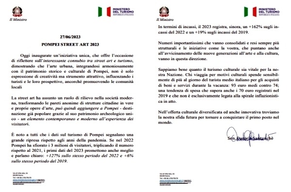 Il messaggio integrale del Ministro Santanchè