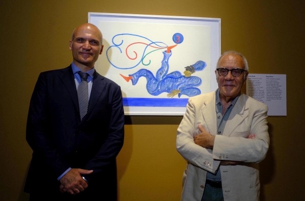 da sx Mario Epifani e il maestro Mimmo Paladino alla sua mostra a Palazzo Reale di Napoli - ph. Mario Laporta/KONTROLAB