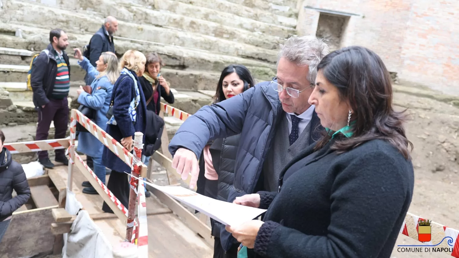 Napoli, sopralluogo del sindaco Manfredi al cantiere del Teatro Antico di Neapolis