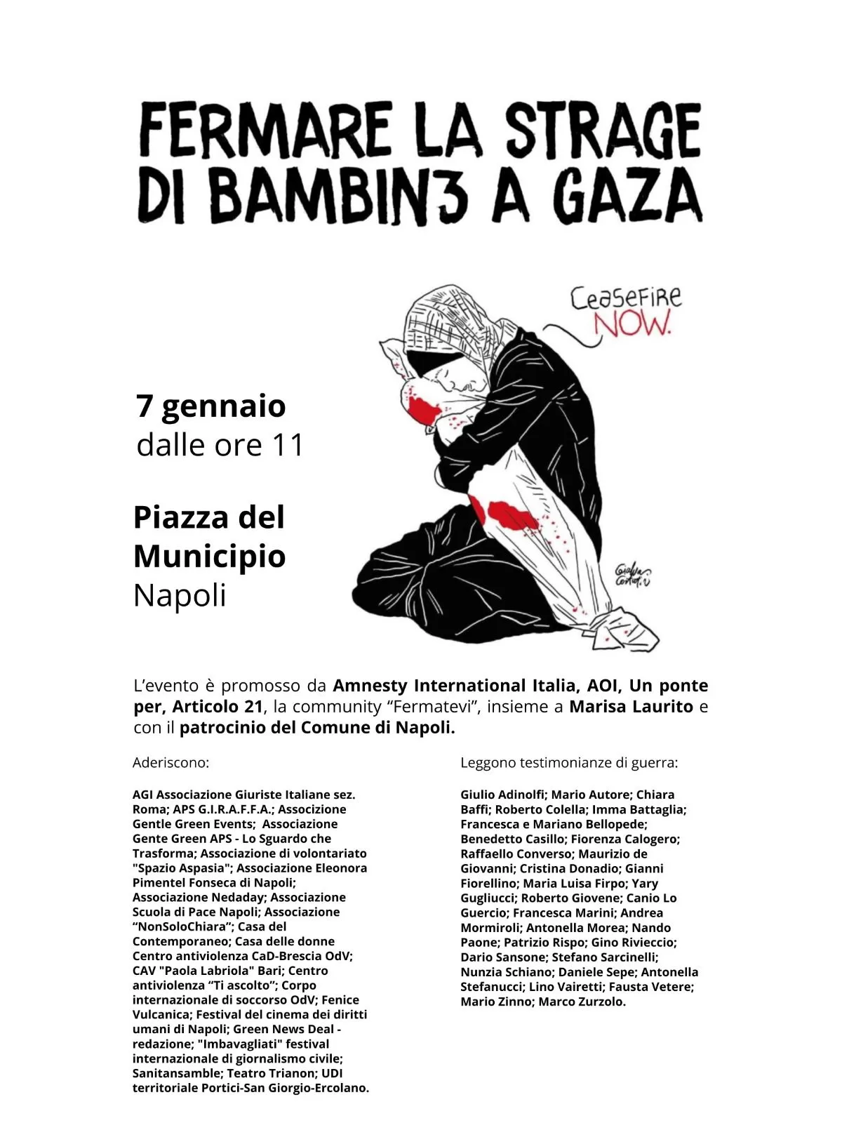 Napoli, domenica 7 gennaio presidio in piazza Municipio: “cessate il fuoco a Gaza”