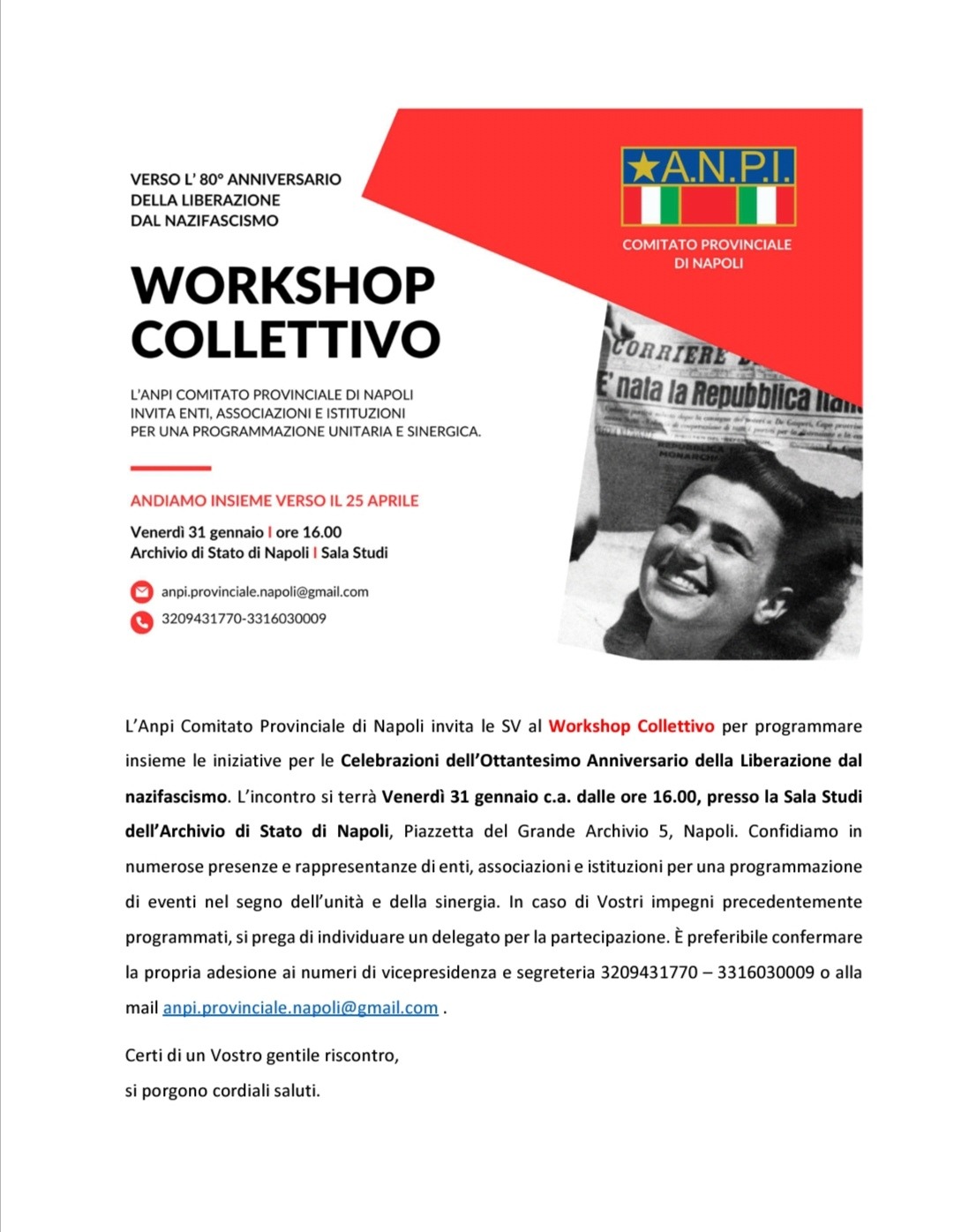 Napoli, workshop collettivo Anpi: verso l’80° Anniversario della Liberazione