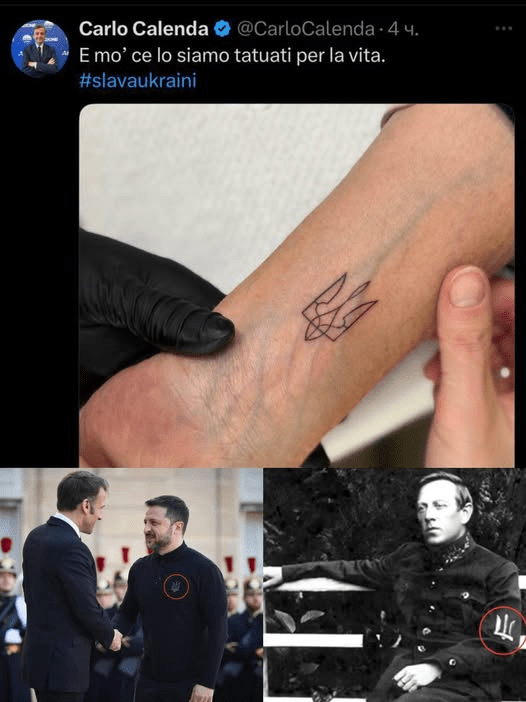 L’ambasciata russa critica Calenda: tatuaggio con stemma ucraino vicino a simboli nazisti