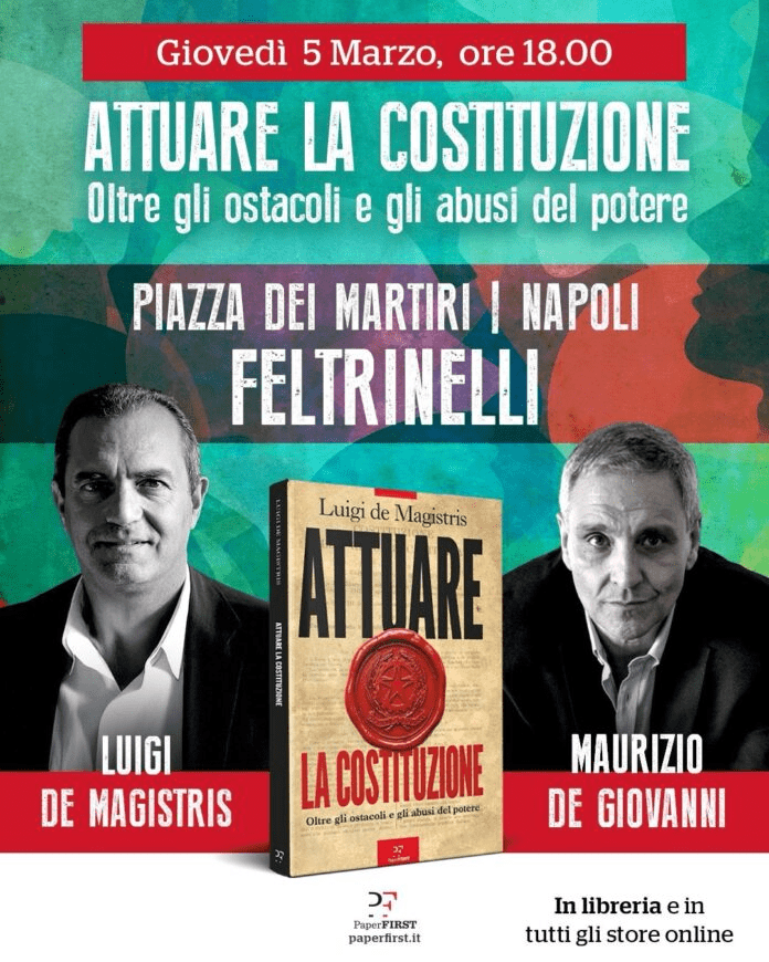 Napoli, Luigi de Magistris presenta il suo nuovo libro sulla Costituzione alla Feltrinelli